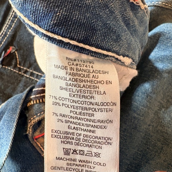 True Religion Joey Mid Rise Flare Jeans Blue Pink Contrast Stitching Size 28 - Picture 6 of 10